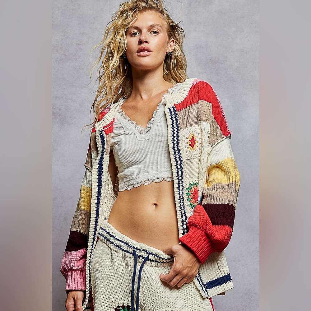 POL-Multicolor Patchwork Cardigan
